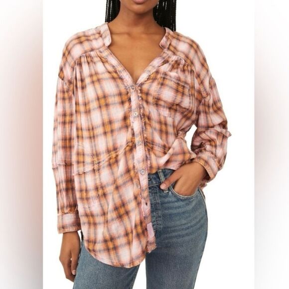 ONE OF THE BOYS PLAID TUNIC SHIRT IN IVORY COMBO WE THE FREE Size M - Picture 1 of 10